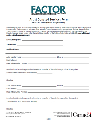 Artist Development Program Donated Services Form
